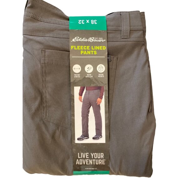 Eddie Bauer Men's Fleece Lined Water Repellent Pants Size 38X32 NWT